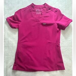 Figs Vibrant Pink V-Neck Scrub Top